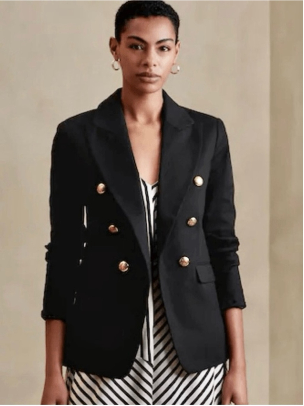 NEW Banana Republic Double Breasted Captains Blazer Black Size 4